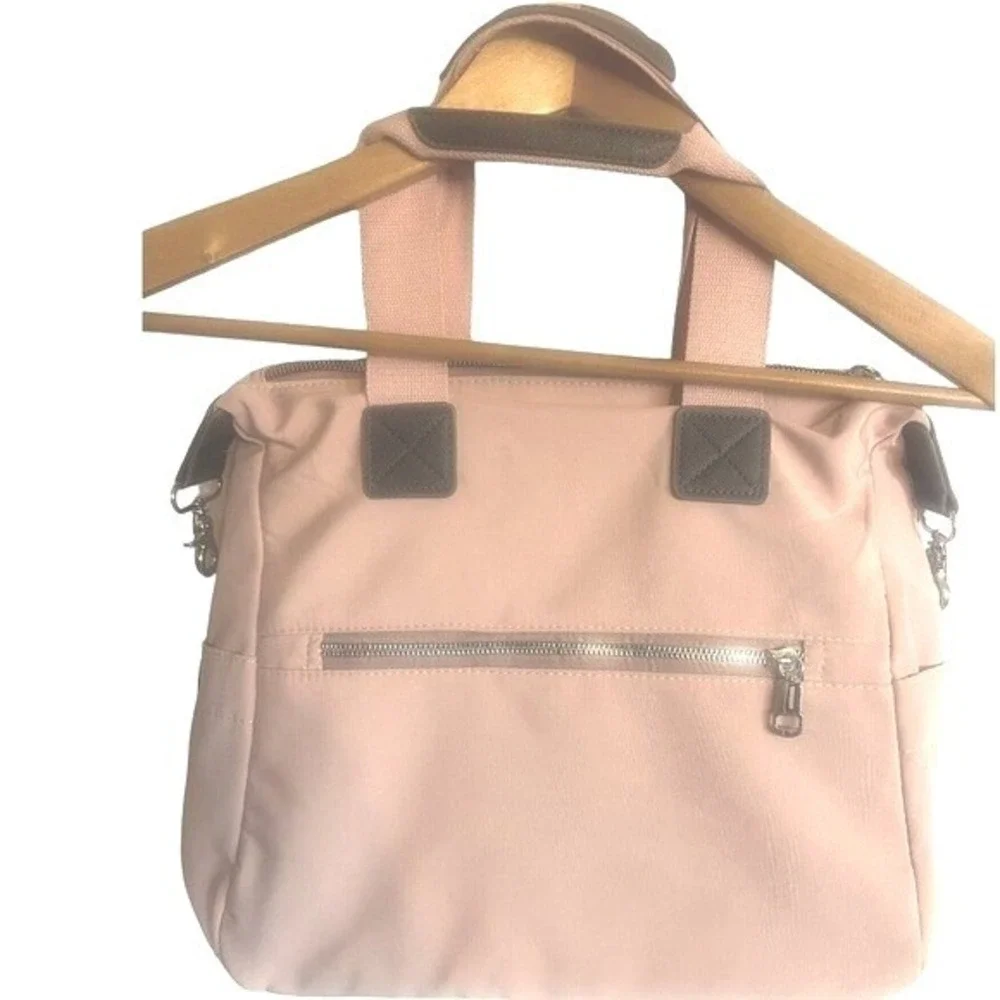 Yunyang Tote Shoulder Bag Pink Multi Pocket Removable Strap‎ Zipper 12 X 12 X 5